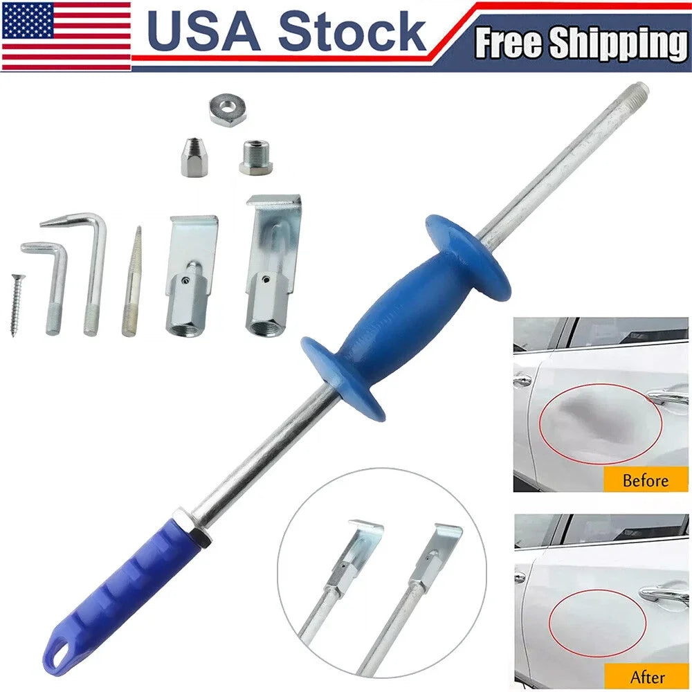 9PCS Heavy Duty Dent Puller Slide Hammer Kit Car Body Sheet Metal Repair Plastic Handle Pull Hook For Sliding Hammer Sliding Rod