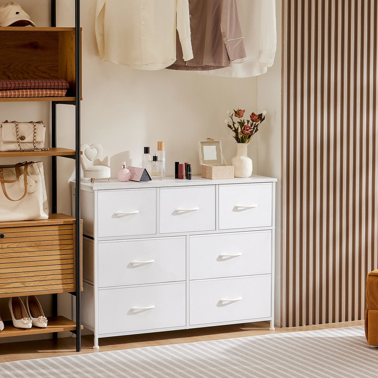JHK Wardrobes For Bedroom With 5/7/10 White Lover Fabric Drawers Chest Wardrobe Closet For Storage Cabinet Bedroom Of Furniture