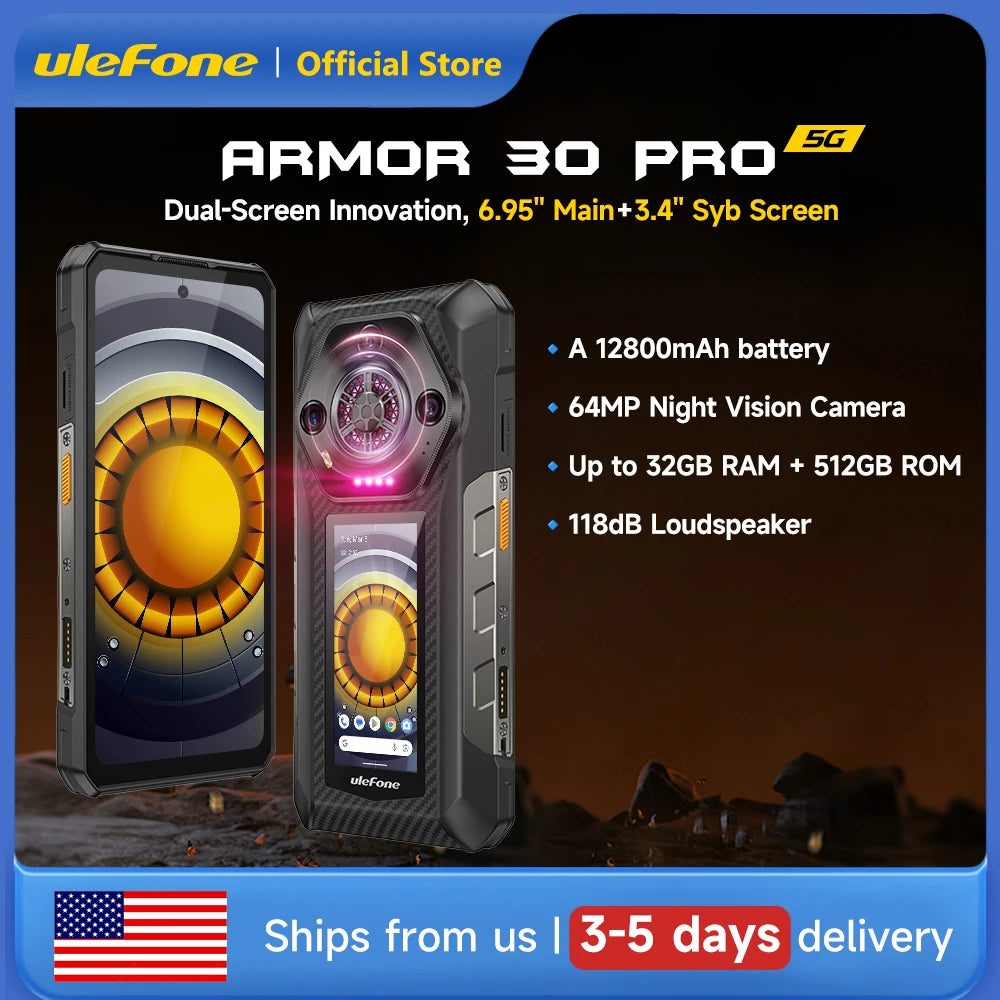 Ulefone Armor 30 Pro 5G Rugged Phone 6.9" 120Hz 32GB+512GB 12800mAh Night Camera 64MP NFC 66W Android 14 Smartphone