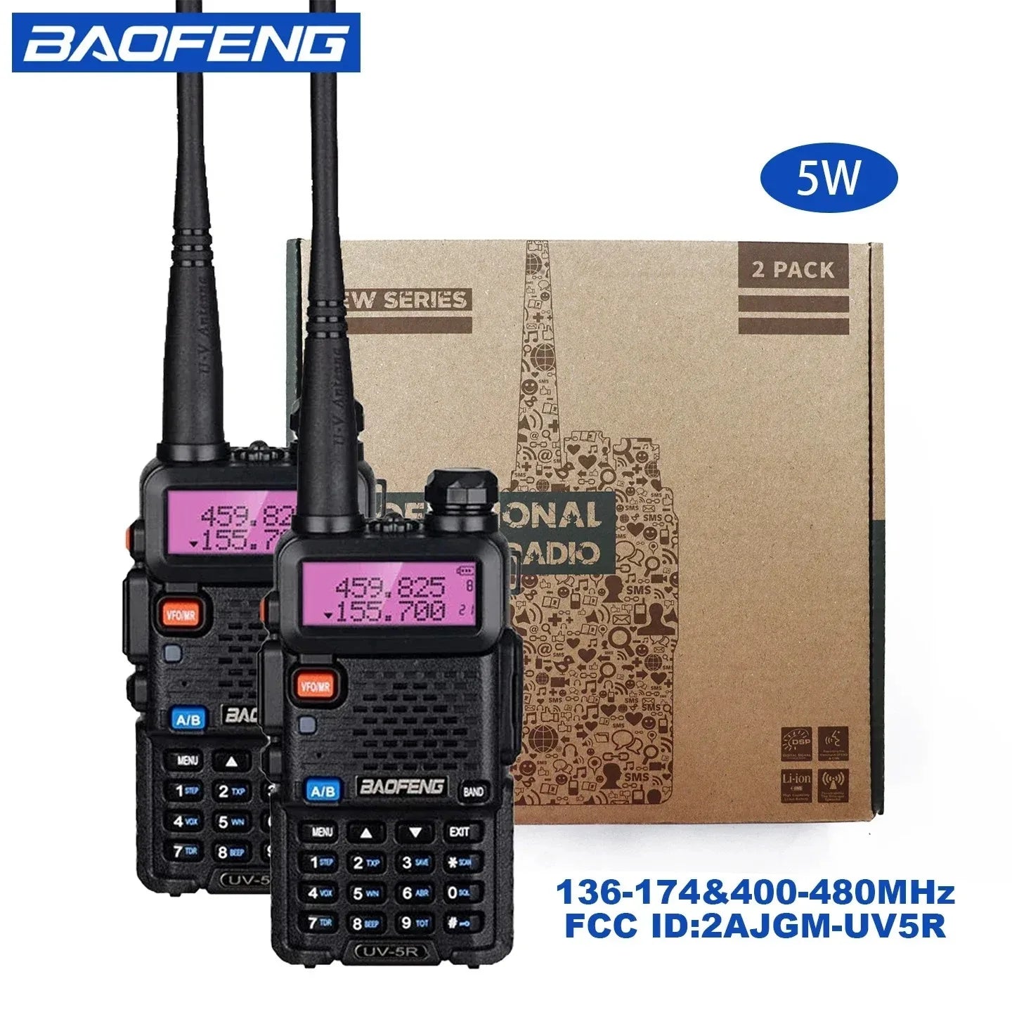 2pcs UV-5R 5W 8W High Power Dual Band Two Way Radio Long Range Handheld Portable Walkies Talkies For Hunting