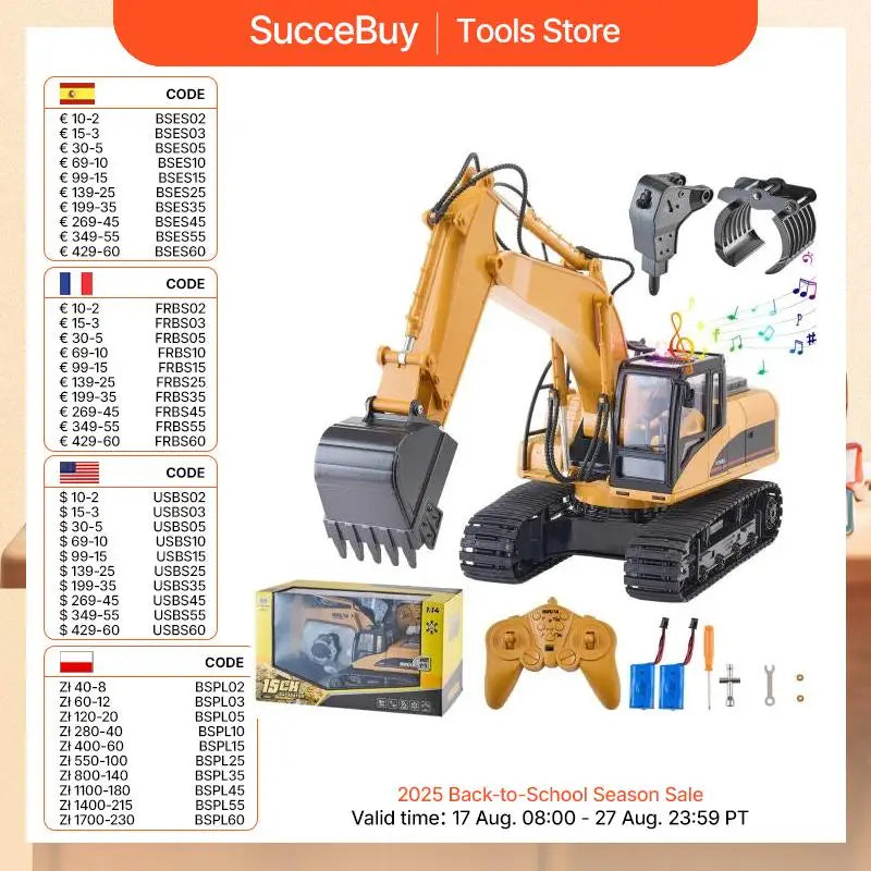 SucceBuy 2.4G Remote Control Excavator Dump Truck 3 in 1 RC Model Car Digger Toy with Light & Sound Construction Vehicle for Kid