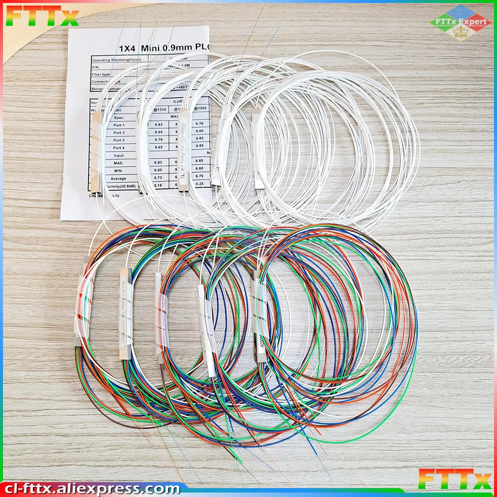 High Quality 10pcs/lot 0.9mm Steel Tube Fiber Optic PLC Splitter 1x2 1x4 1x8 1x16 No Connector Mini 1*8 plc Splitter