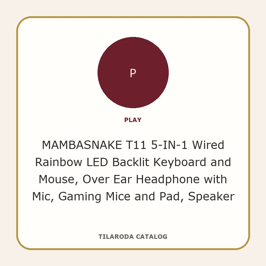 MAMBASNAKE T11 5-IN-1 Wired Rainbow LED Backlit Keyboard and Mouse, Over Ear Headphone with Mic, Gaming Mice and Pad, Speaker