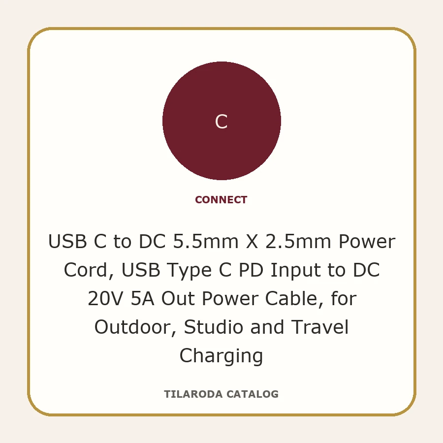 USB C to DC 5.5mm X 2.5mm Power Cord, USB Type C PD Input to DC 20V 5A Out Power Cable, for Outdoor, Studio and Travel Charging